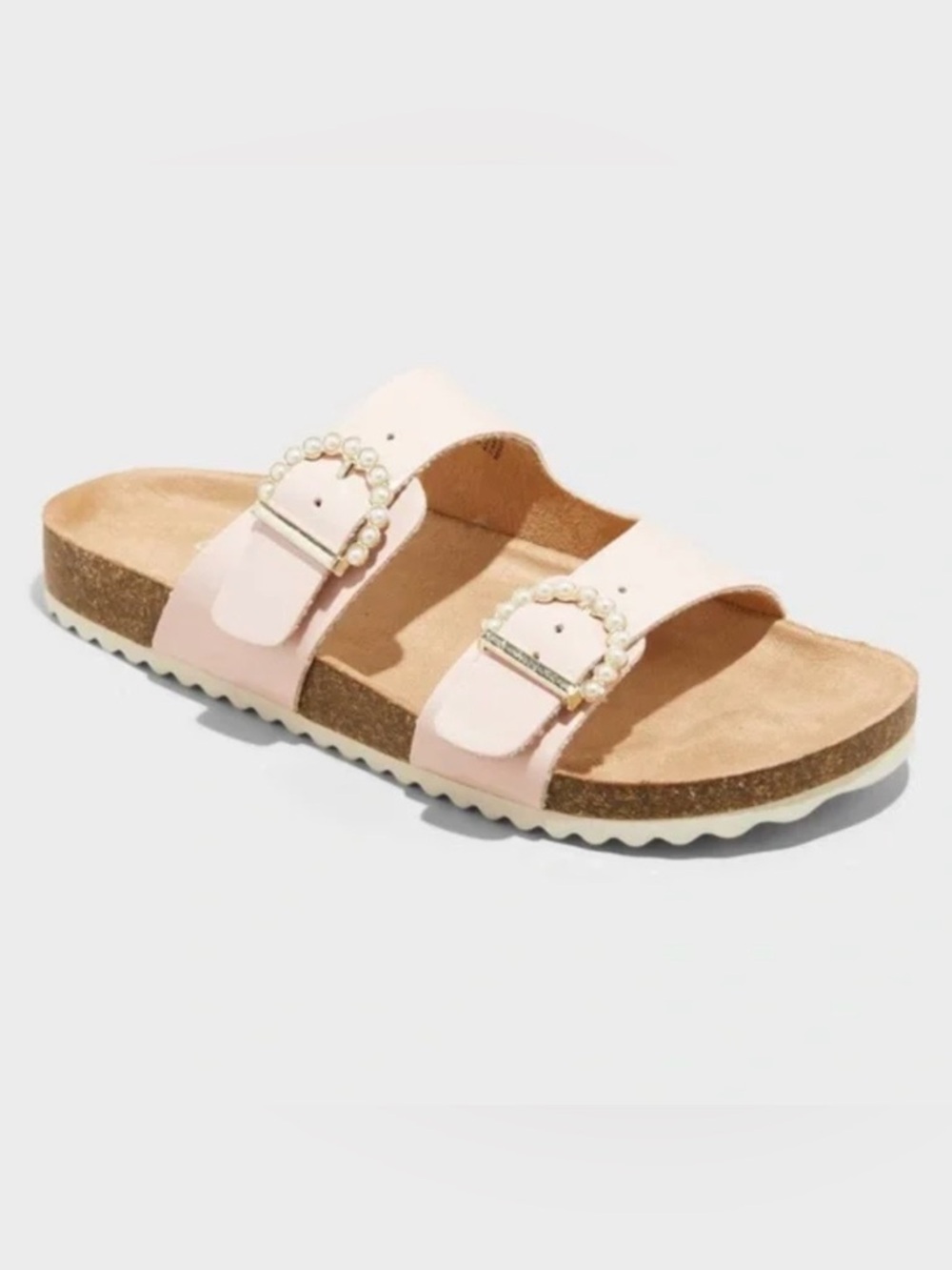 Cat & Jack Pink Double Strap Buckle Sandals Size 2 Girls Pearl Detail Slip On